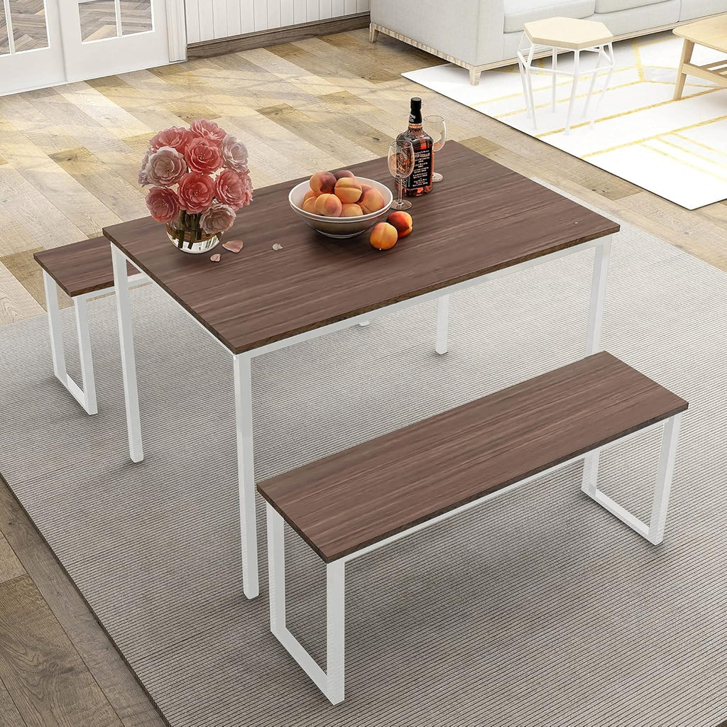 3 Pieces Dining Room Table Set with 2 Benches S88304