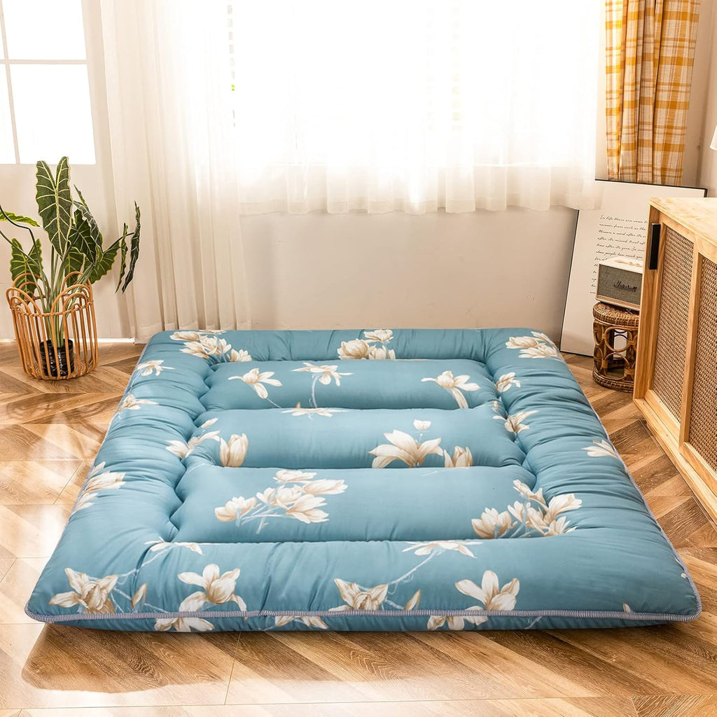 Navy Floral Printed Memory Foam Futon Mattress Twin Size F7497