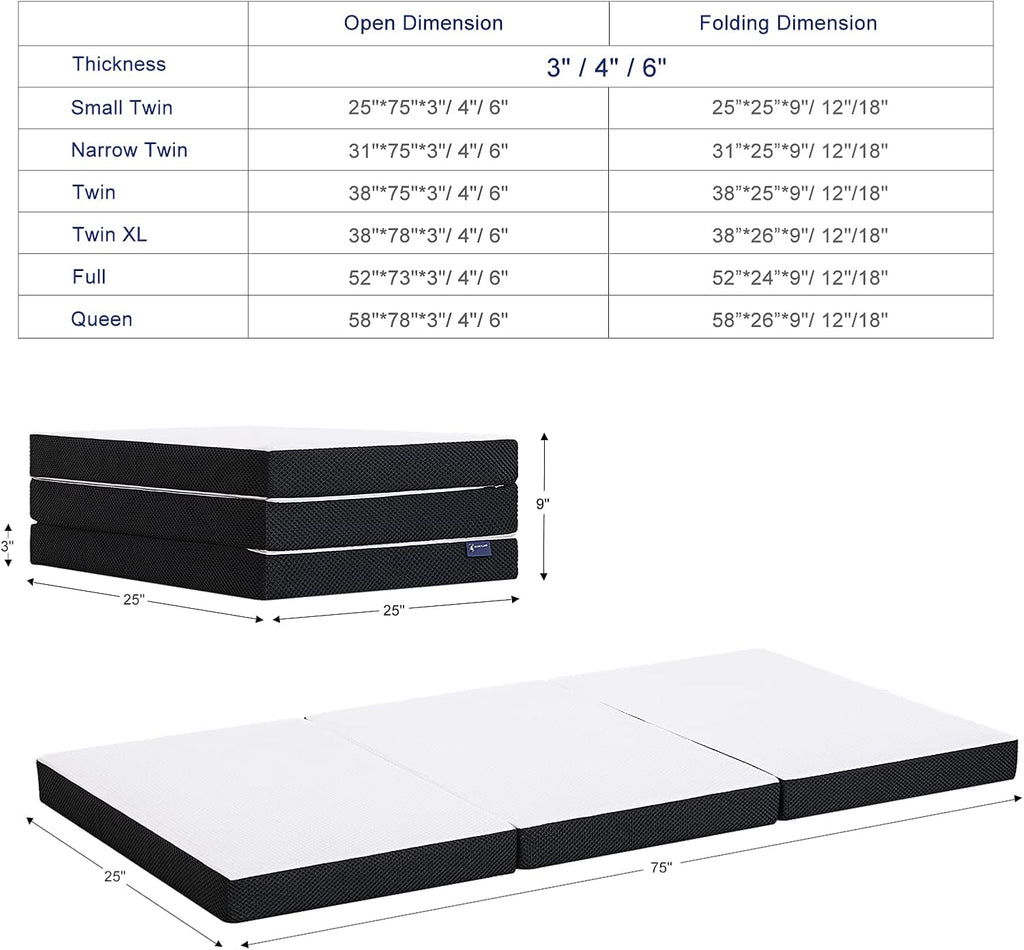 Folding Gel Memory Foam Mattress Topper with Washable Cover F391
