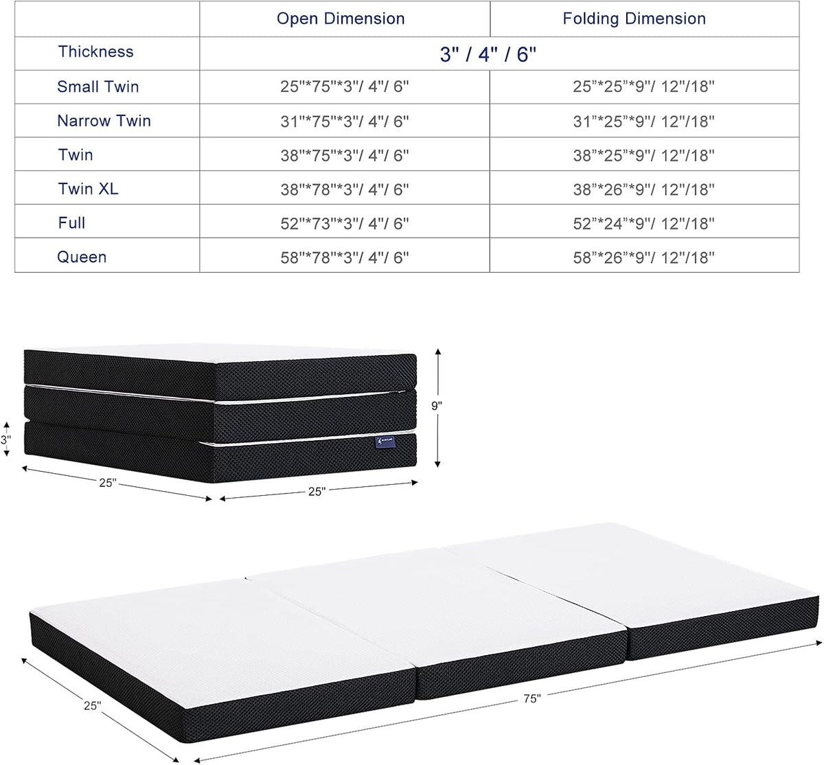 Folding Gel Memory Foam Mattress Topper with Washable Cover F391