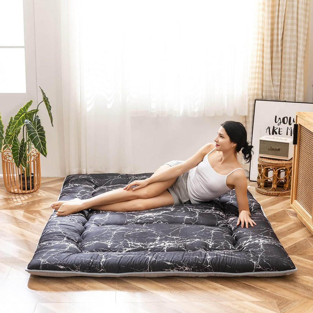Navy Floral Printed Memory Foam Futon Mattress Twin Size F7497