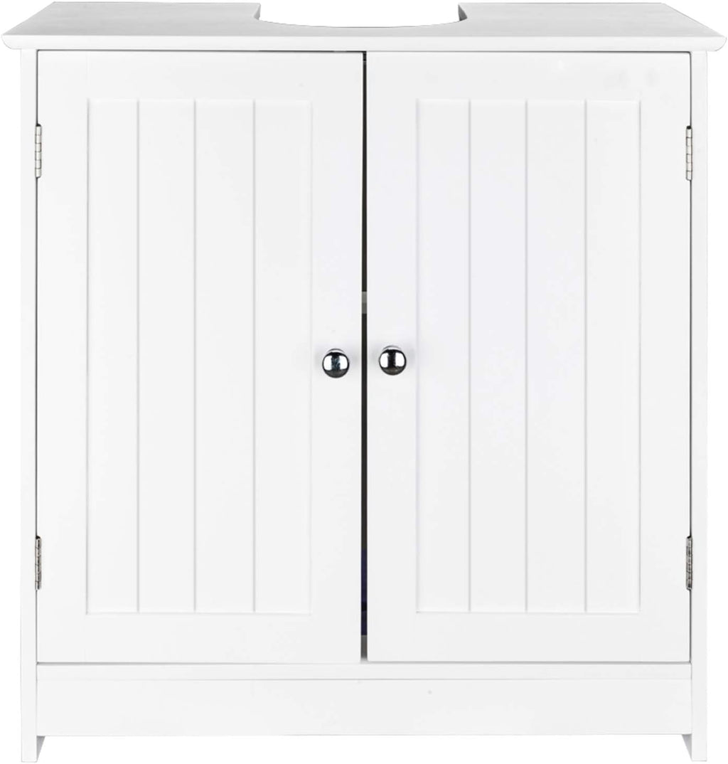 White Floor Pedestal Bathroom Storage Cabinet with 2 Doors C39388