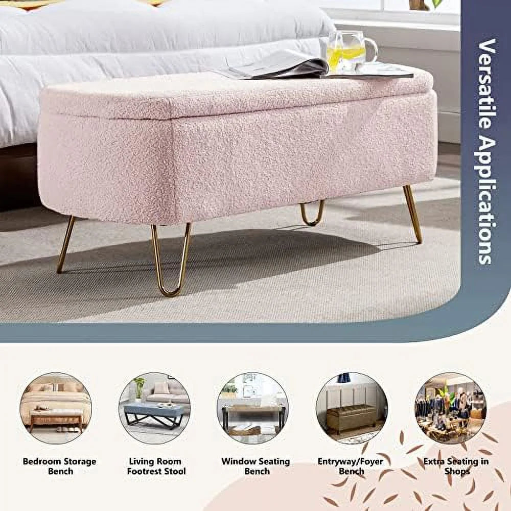 Cream White Boucle Ottoman Bench H52153