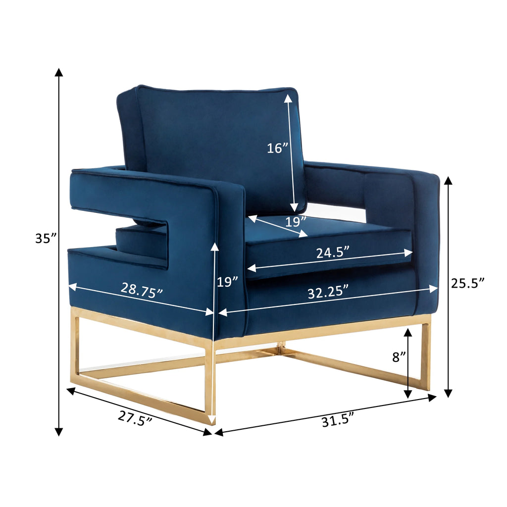 Navy Blue Velvet Accent Armchair with Gold Base K48814