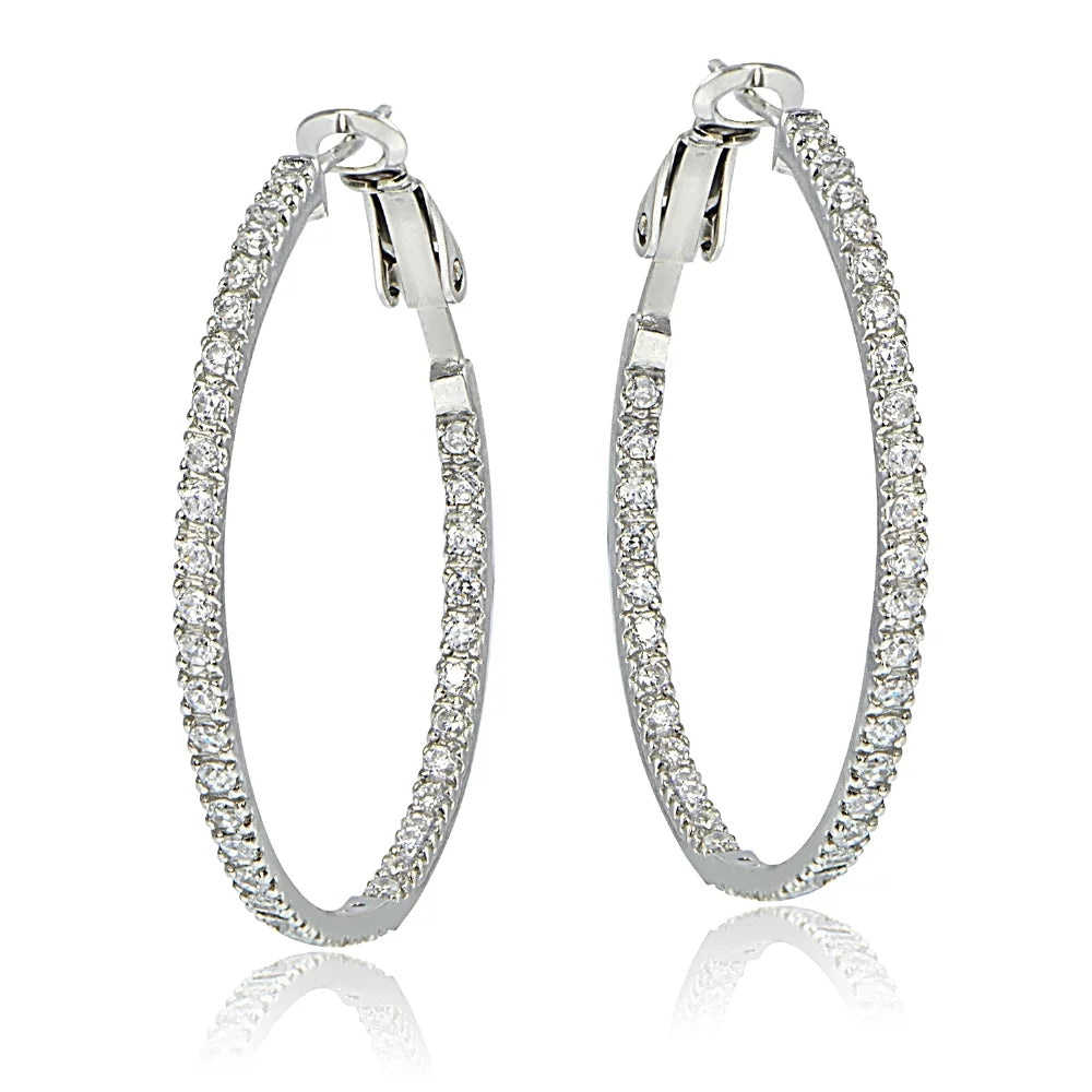 Sterling Silver Cubic Zirconia 35mm Round Hoop Earrings M633