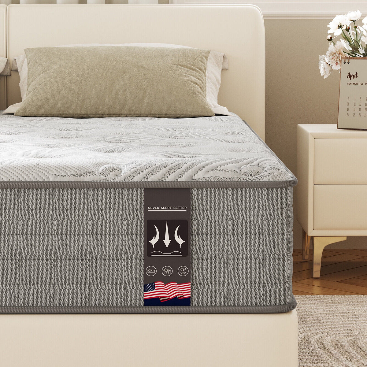 12 inch Queen Medium Plush Innerspring Hybrid Mattress F173