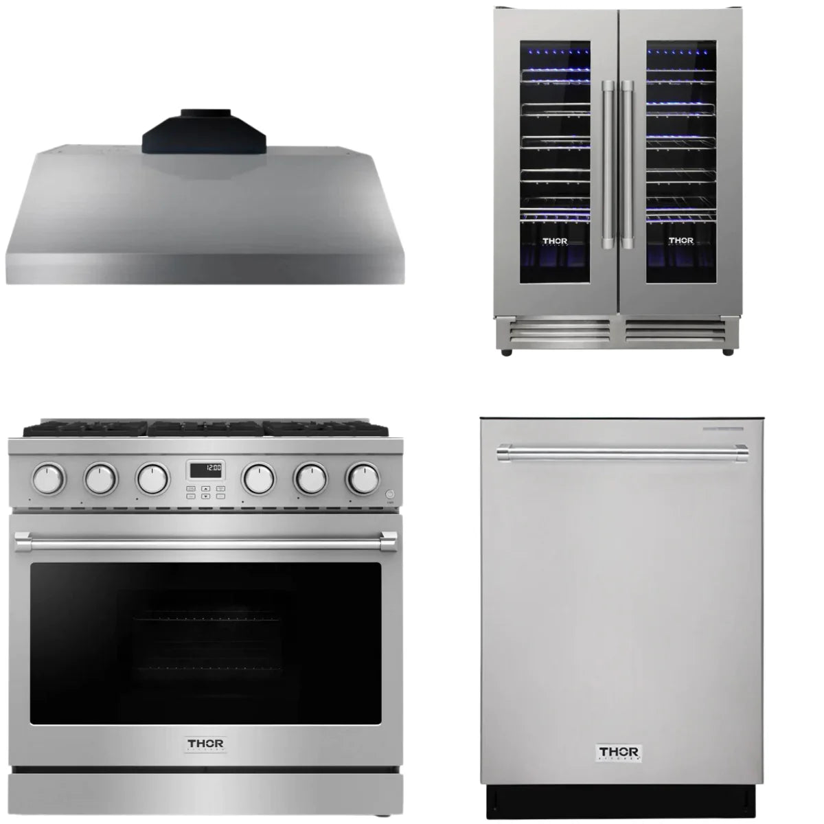 36 Gas Range, Range Hood, Dishwasher and Wine Cooler B5009