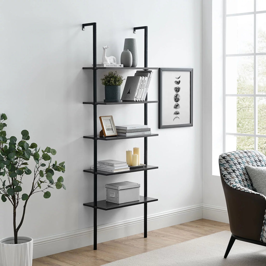 5 Tier Black Wall Mount Bookshelf B133