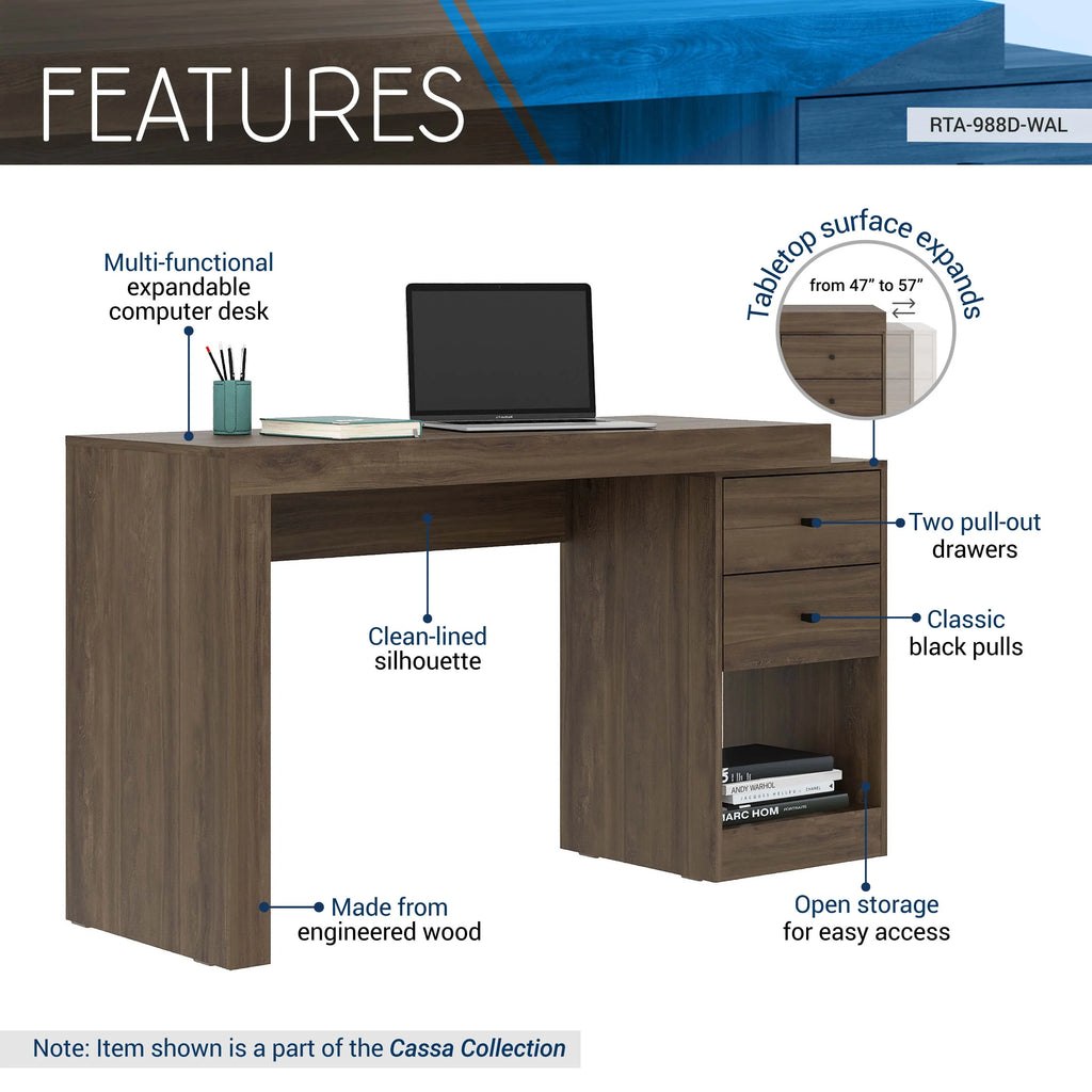 Expandable Walnut Home Office Desk R704