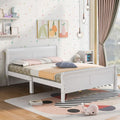 White Full Size Platform Bed Frame with Wood Headboard and Footboard T3557