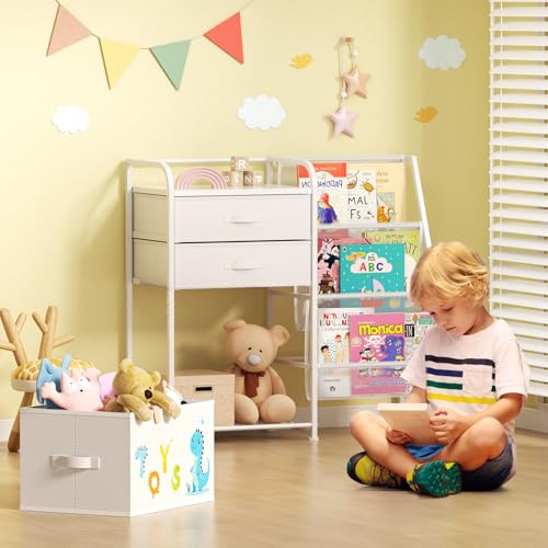 Kids Bookshelf and Toy Storage Organizer with 2 Drawers J905