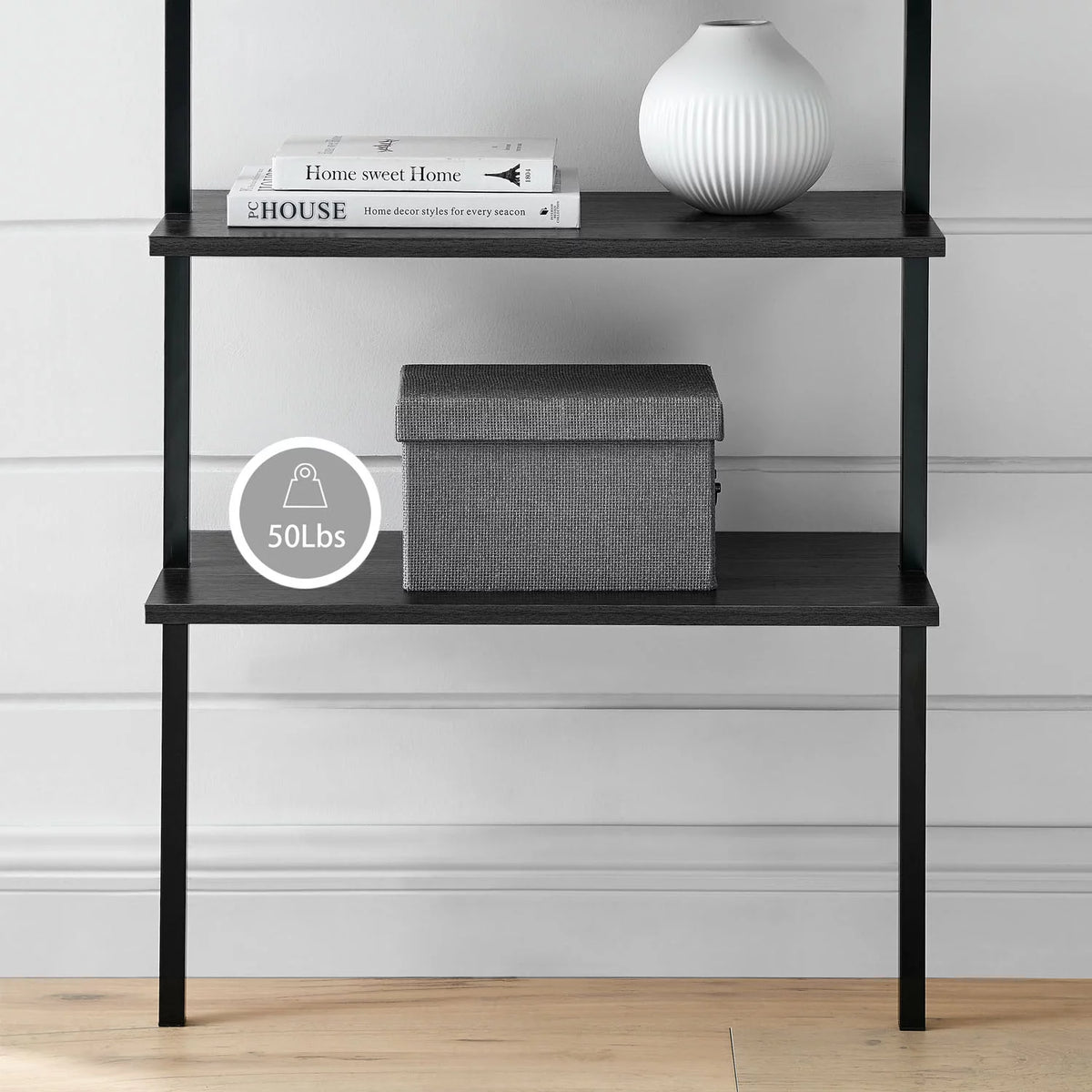 5 Tier Black Wall Mount Bookshelf B133