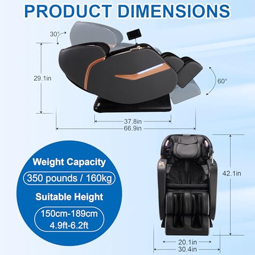 Zero Gravity SL-Track Shiatsu Full Body Massage Chair with Body Scan, Waist Heating, Bluetooth, Foot Rollers, 32 Airbags & Extended Footrest E4542