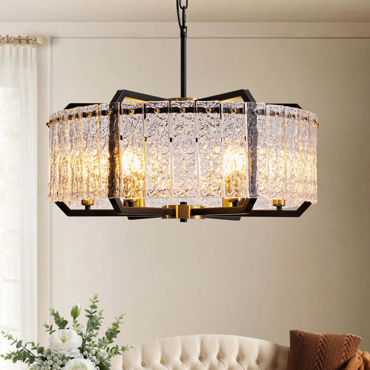 Black 6-Light Water Ripple Glass Chandelier W914