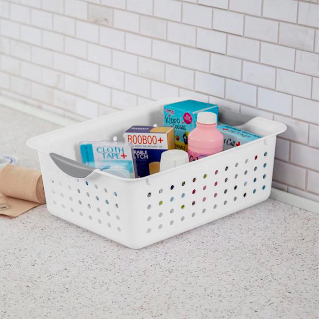 Medium White Plastic Storage Organizer Basket, 6 Pack N986