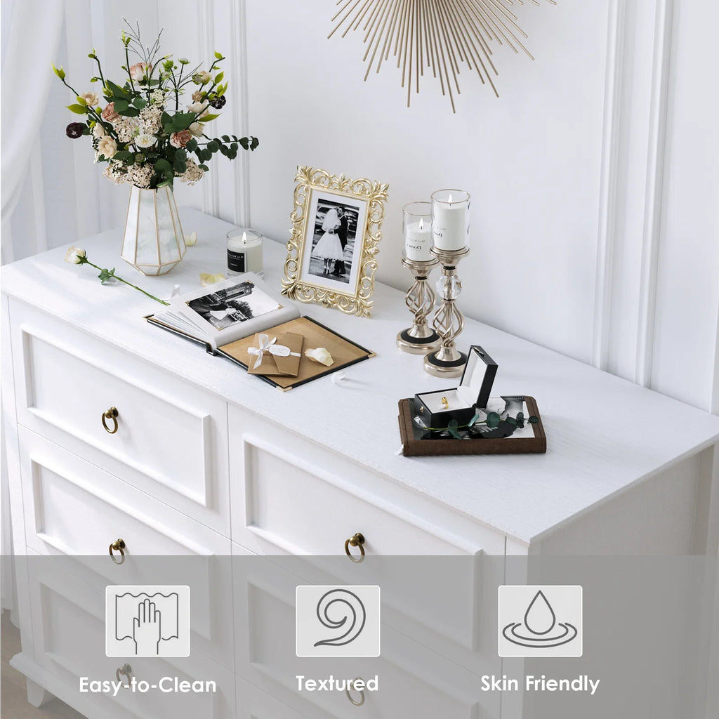 White 6 Drawer Double Dresser E4460