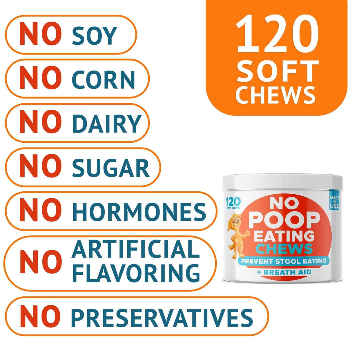 Natural Stool Eating Deterrent & Breath Aid Chew Supplement for Dogs K12983