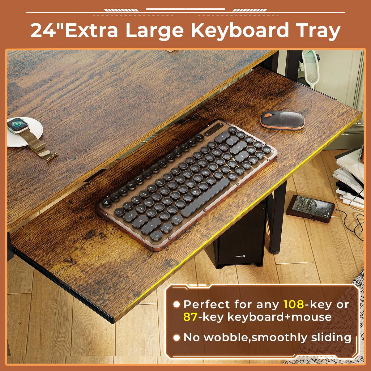 Brown Corner Computer Desk with Power Outlets and LED Lights L863