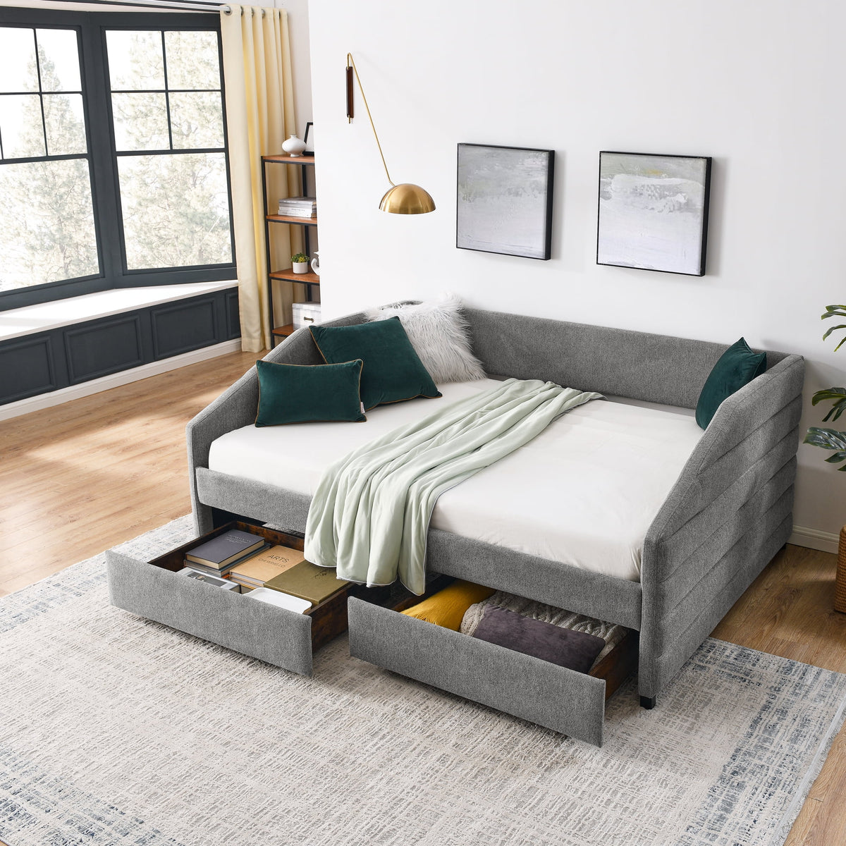 Full Size Upholstered Tufted Daybed with Trundle and Two Drawers L813243
