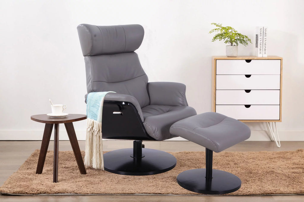 Gray and Black Recliner Chair with Ottoman O1966