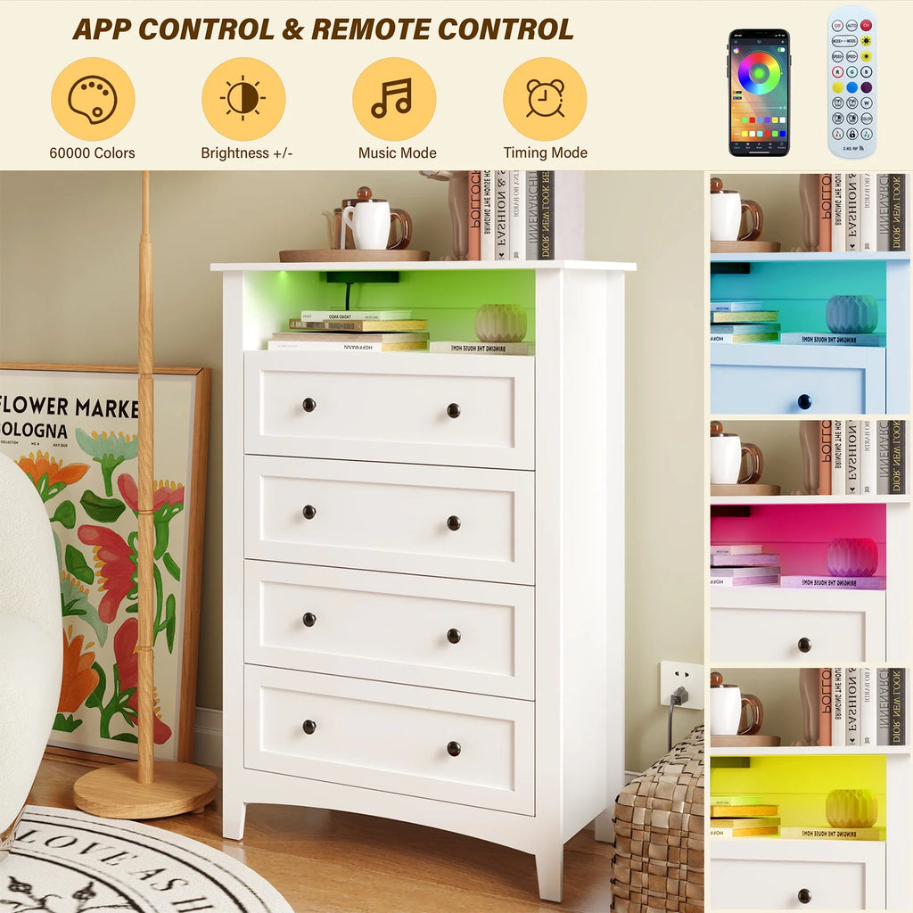 White 5 Drawer Wood Dresser with Power Outlets Y888087