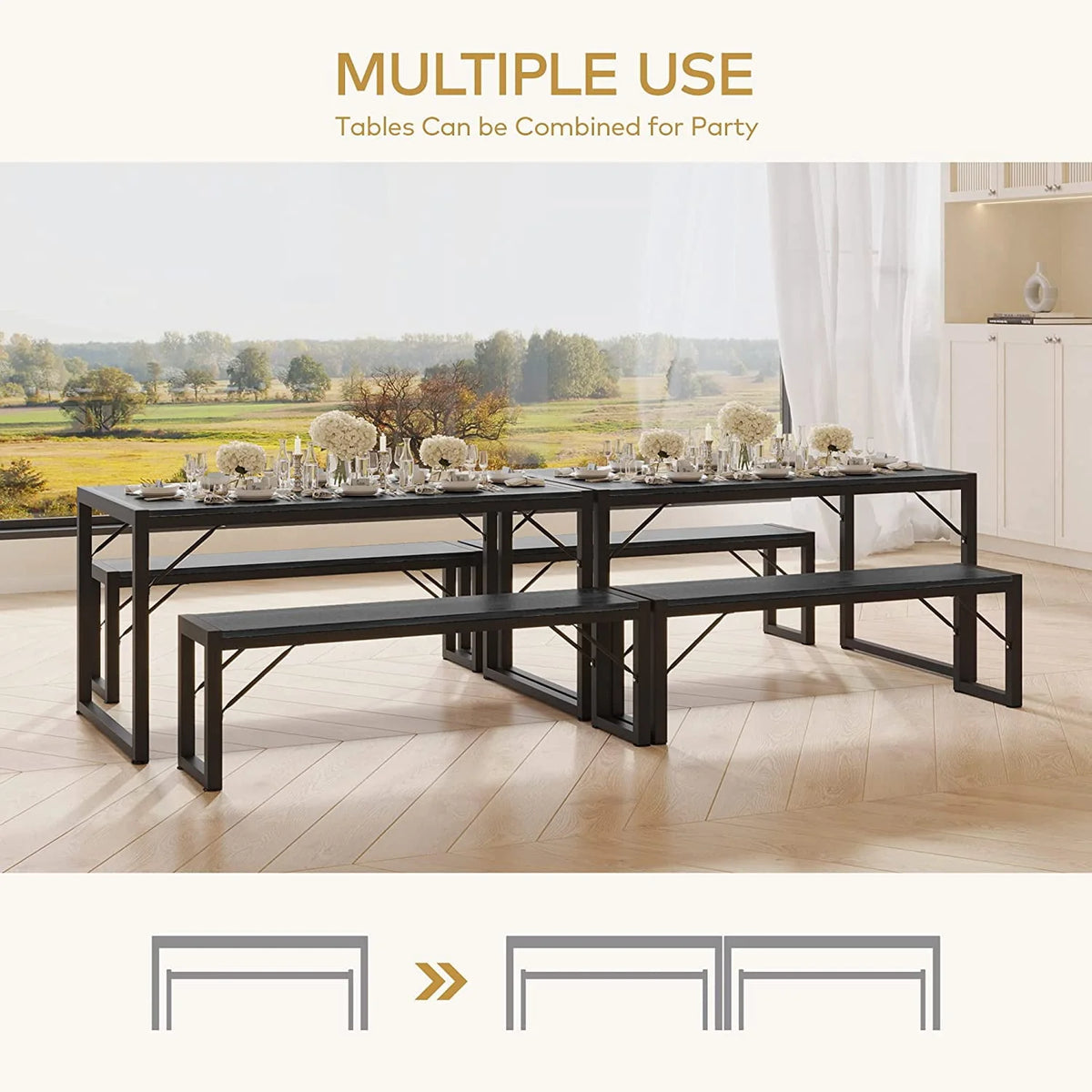 Black Modern Dining Table and Chairs for 4 W935259