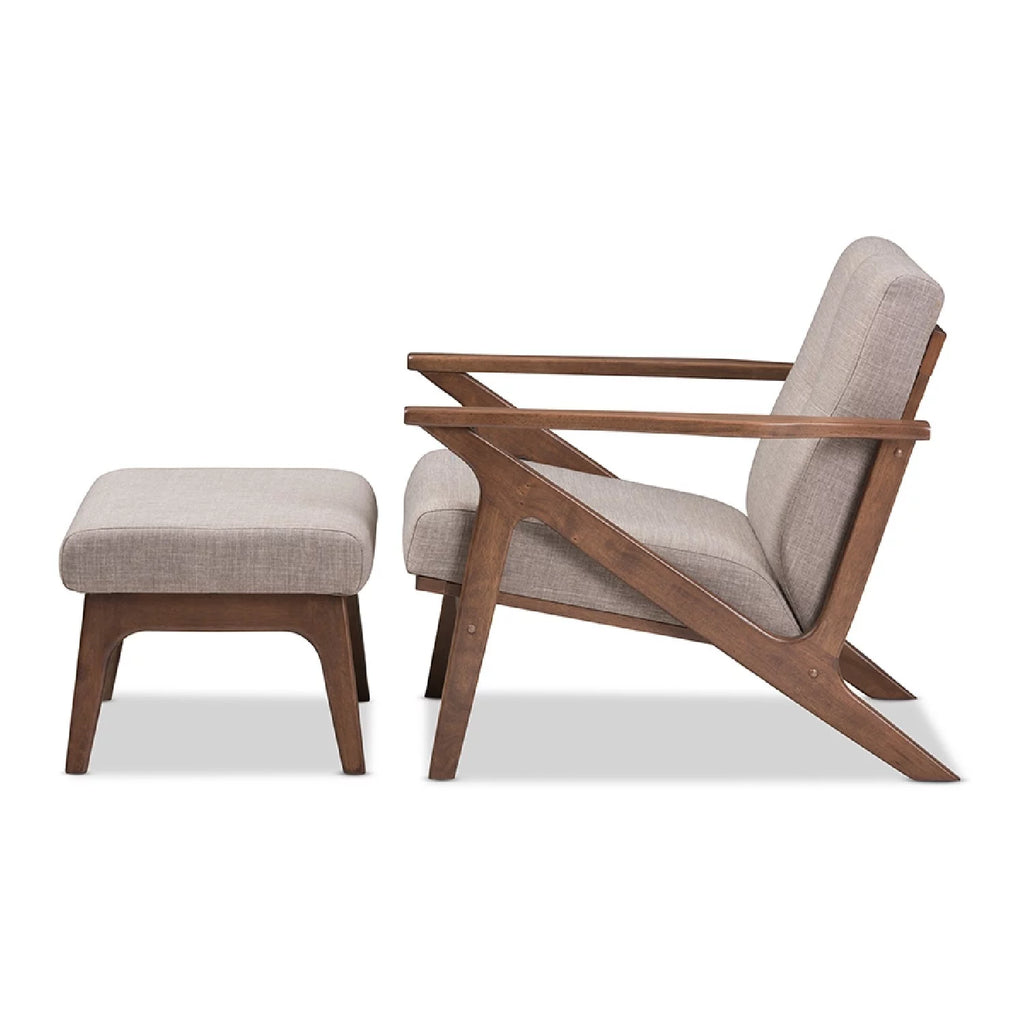 Light Grey Fabric Tufted Lounge Chair and Ottoman Set K859