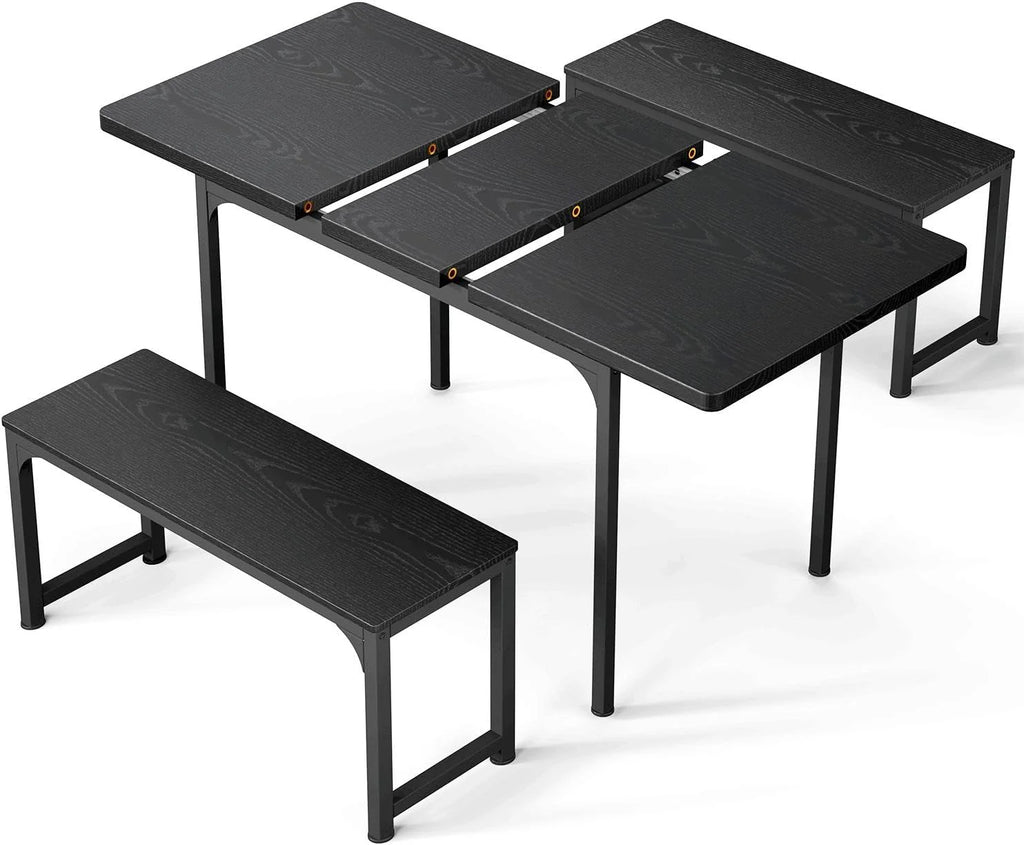 Black Extendable Dining Table Set with 2 Benches N1623