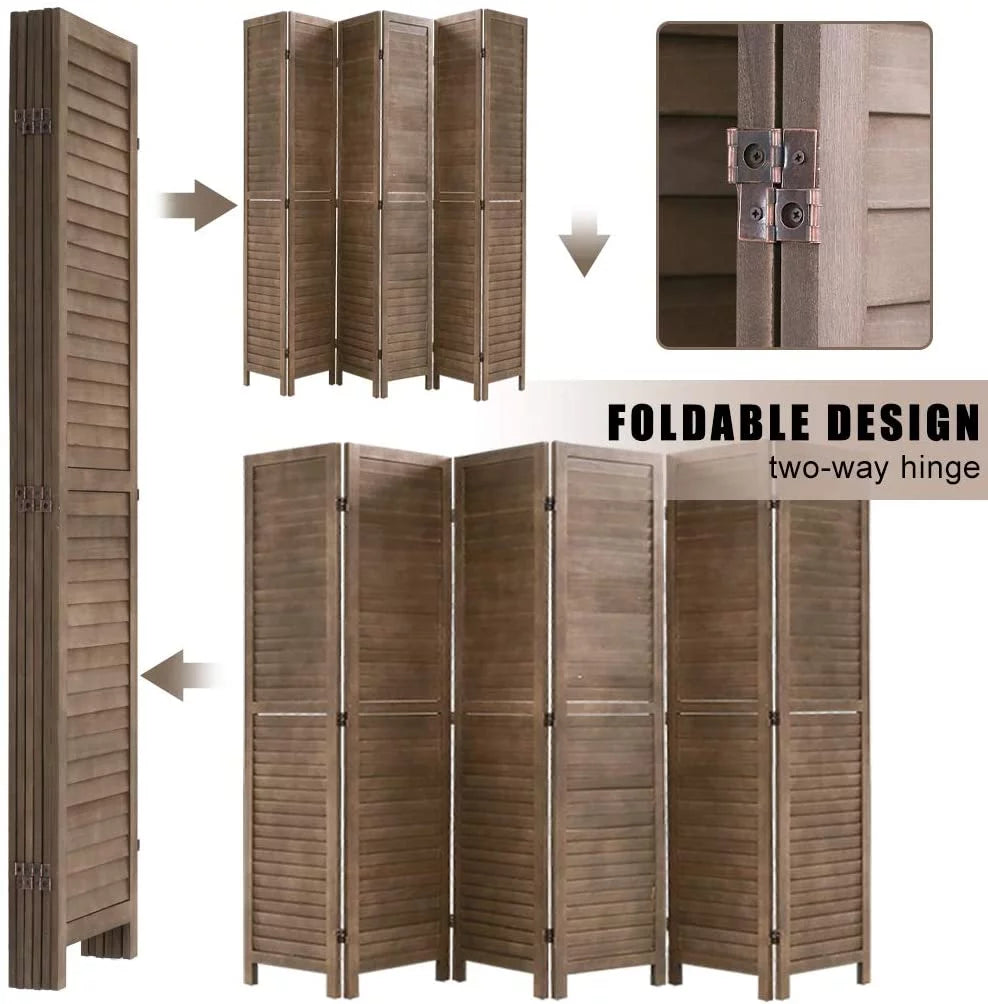 Wood 6 Panel Room Divider Privacy Screen A492