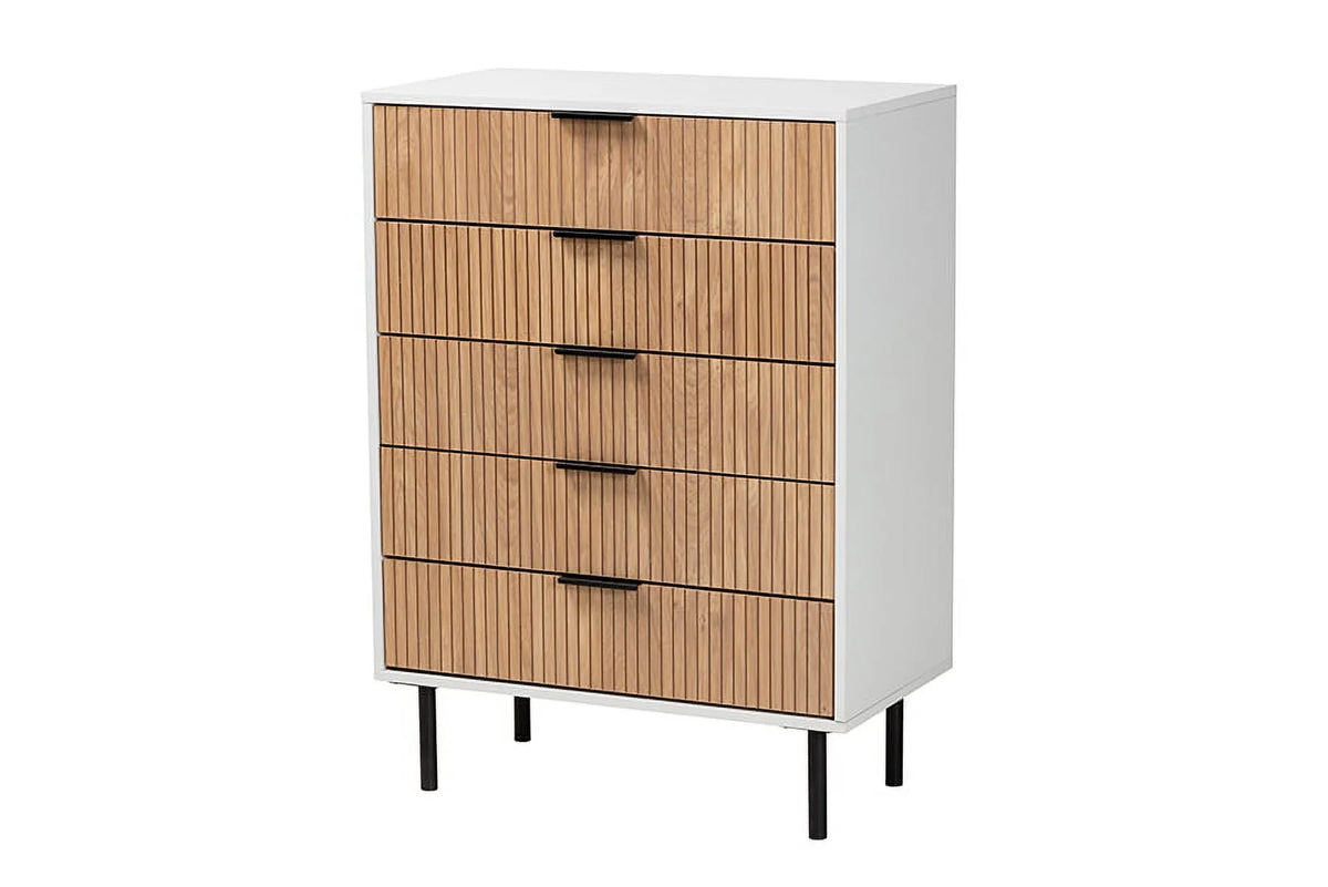 White and Brown 5-Drawer Wood Storage Q7886