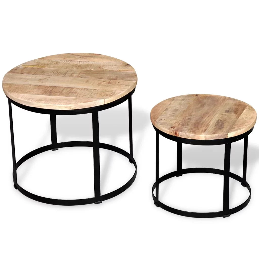 2 Piece Mango Wood Coffee Table Set with Iron Frame F645