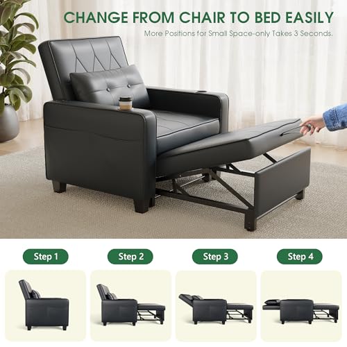 Black Leather Convertible Sofa Chair Bed A101878