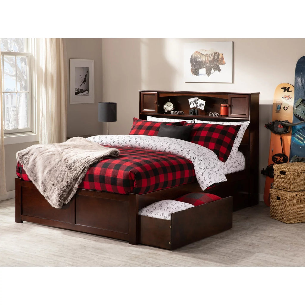 Walnut Full Platform Bed with Footboard 2 Drawers K45968