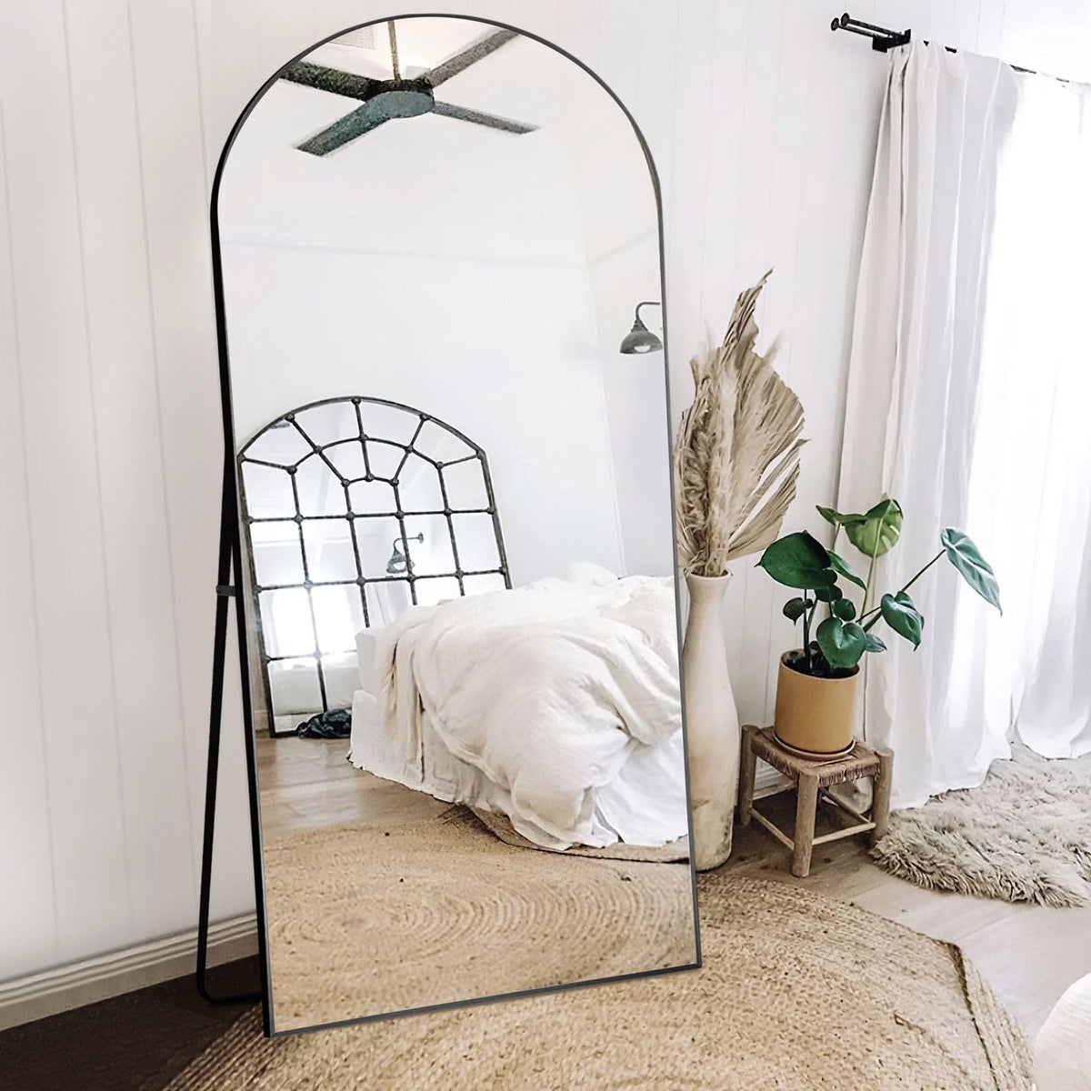 71"x32" Aluminum Alloy Arch Full Length Floor Mirror, Black K799