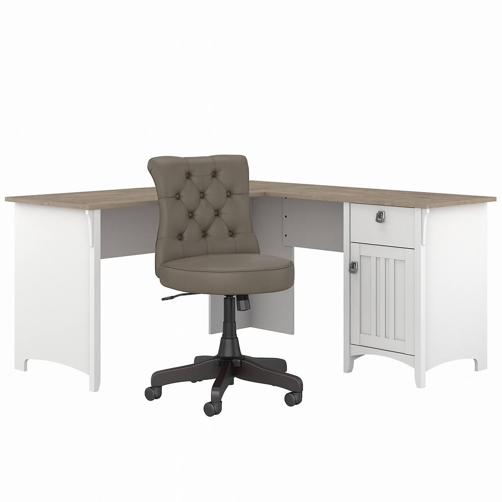 L-Shaped Desk with Mid-Back Tufted Office Chair D554