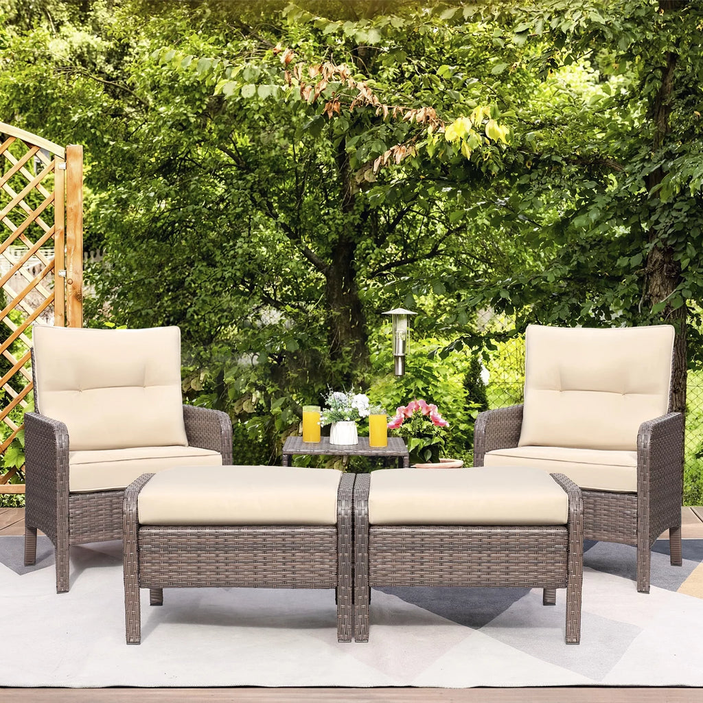 5 Pieces Wicker Patio Furniture Set with Table & Ottomans, Beige R2103