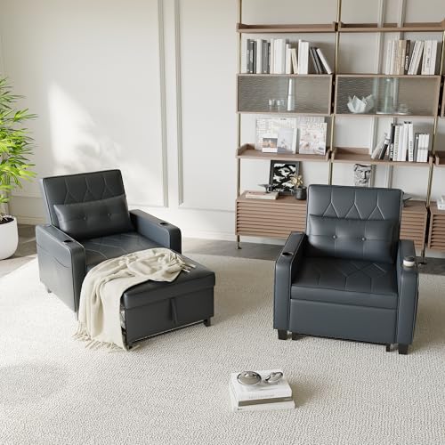 Black Leather Convertible Sofa Chair Bed A101878