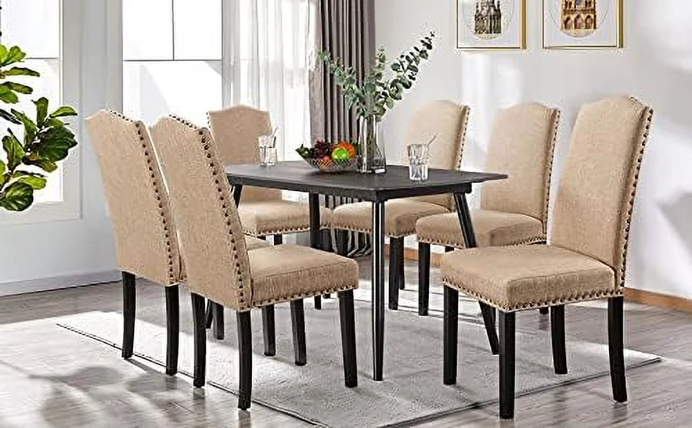 Upholstered Dining Chairs with Rubber Wood Legs and Nailhead Trim Set of 6 Z4738