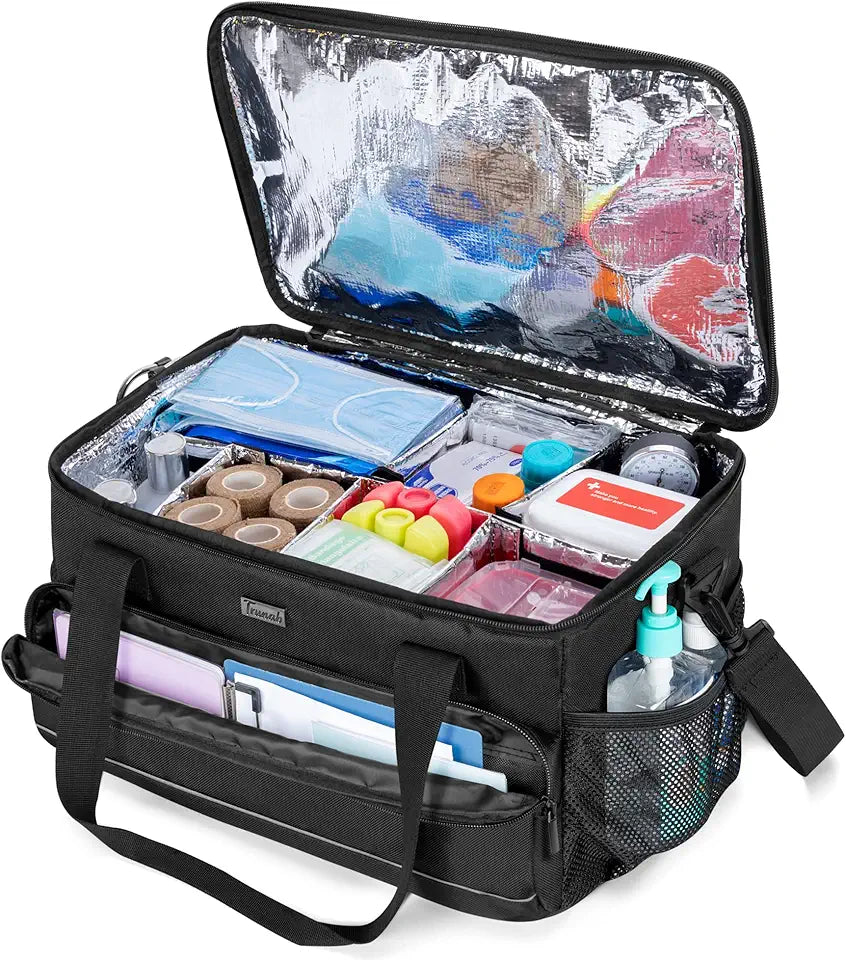 Black Insulated Medical Bag with Adjustable Dividers H5649