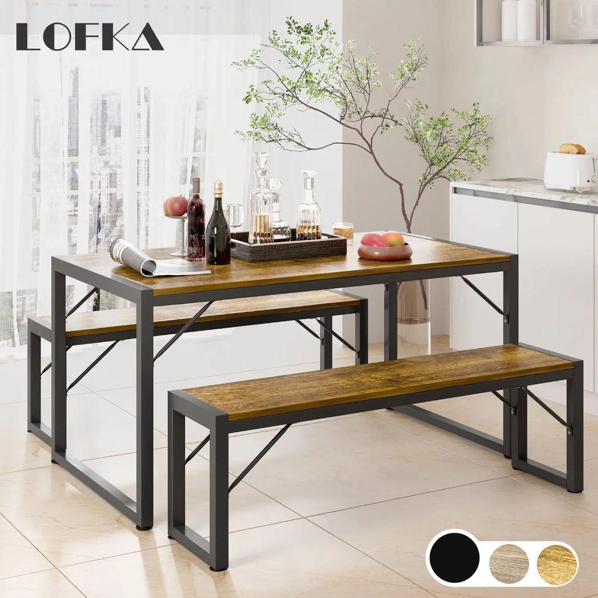 Black Modern Dining Table and Chairs for 4 W935259