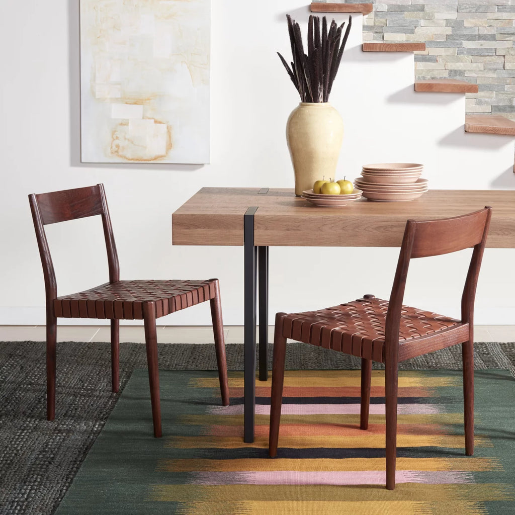 Cognac Brown Leather Dining Chair Set of 2 Z85545