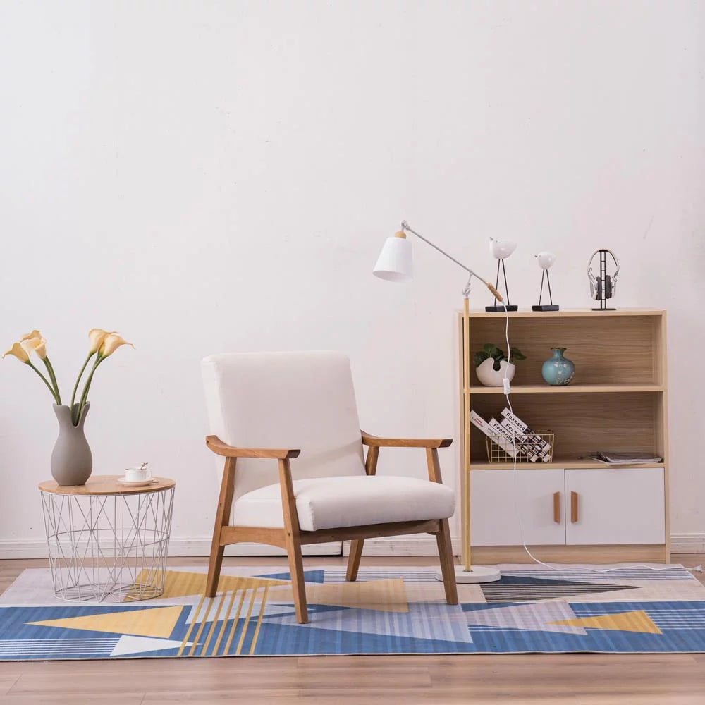 Beige Mid-century Modern Arm Chair with Solid Wood Frame U9425