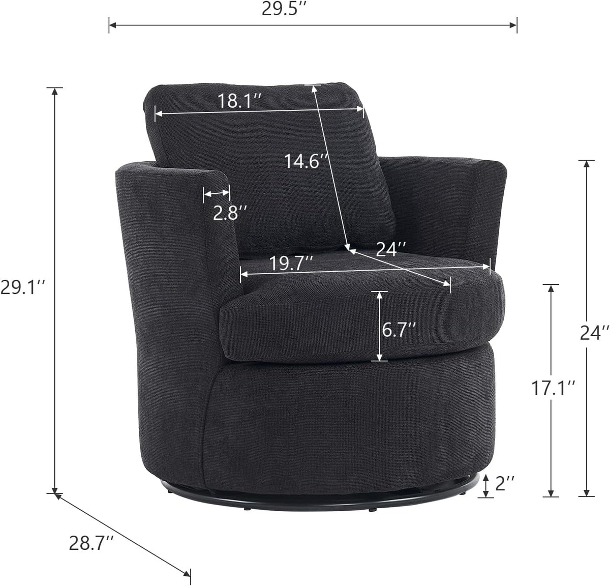 Black Upholstered Swivel Accent Chair T2301