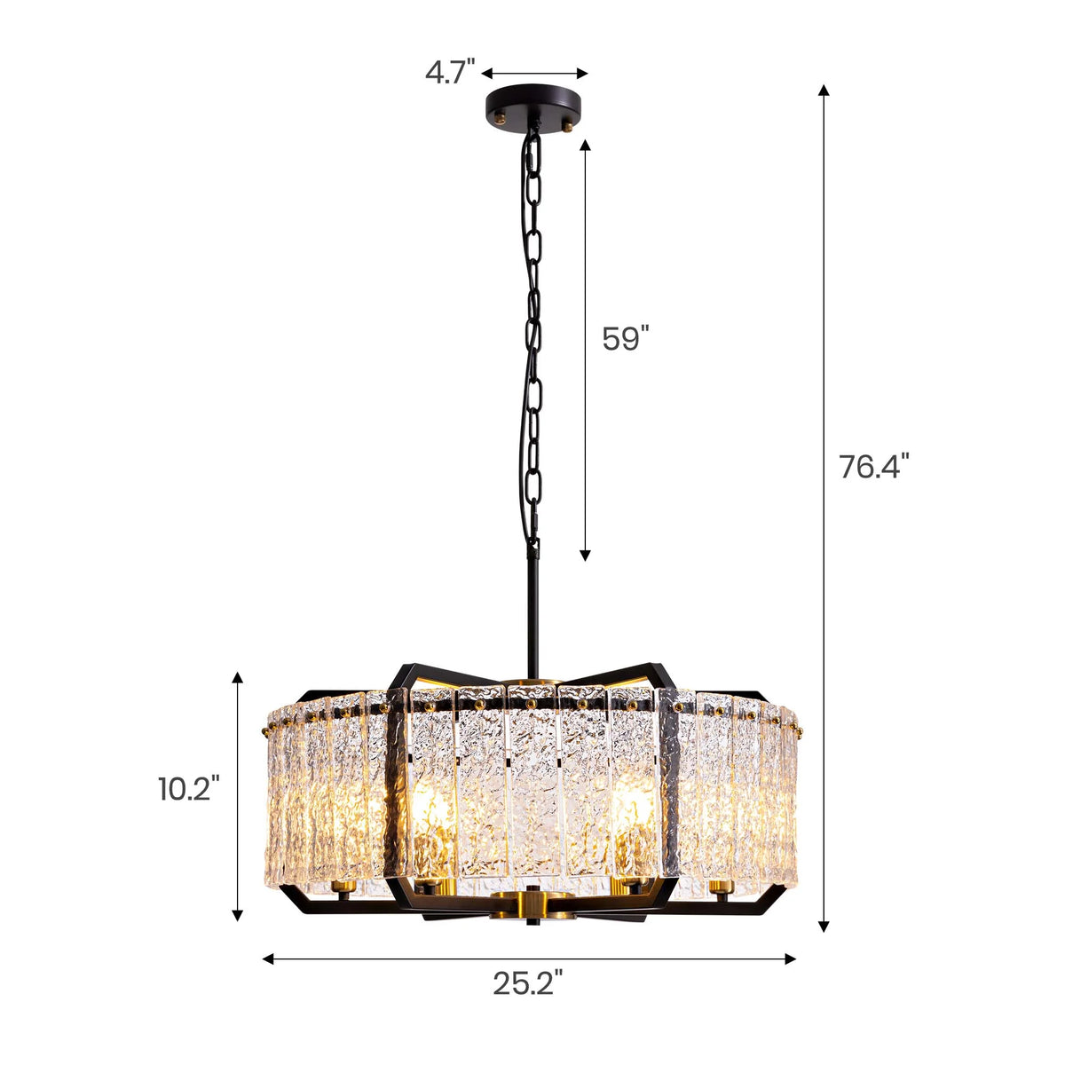Black 6-Light Water Ripple Glass Chandelier W914