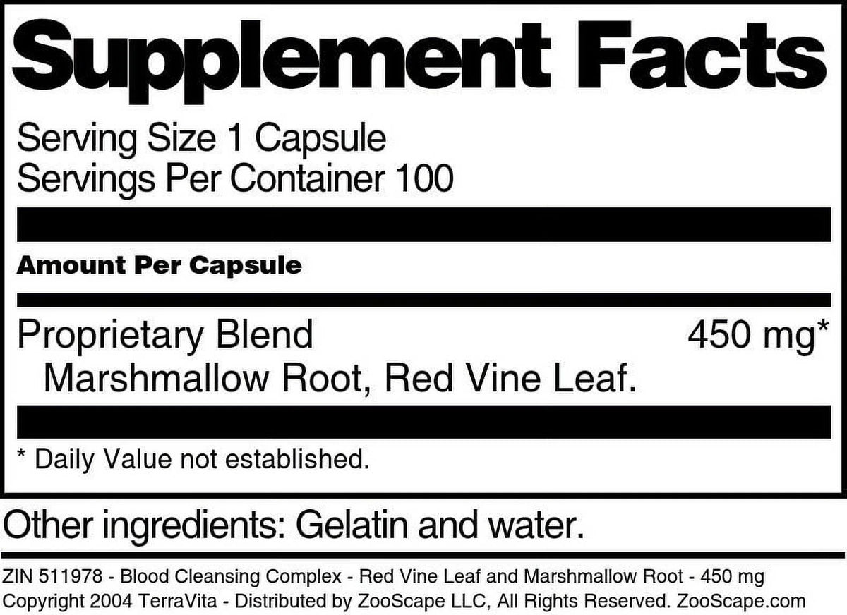 Red Vine Leaf and Marshmallow Root 450 mg 100 Capsules 2-Pack N965495