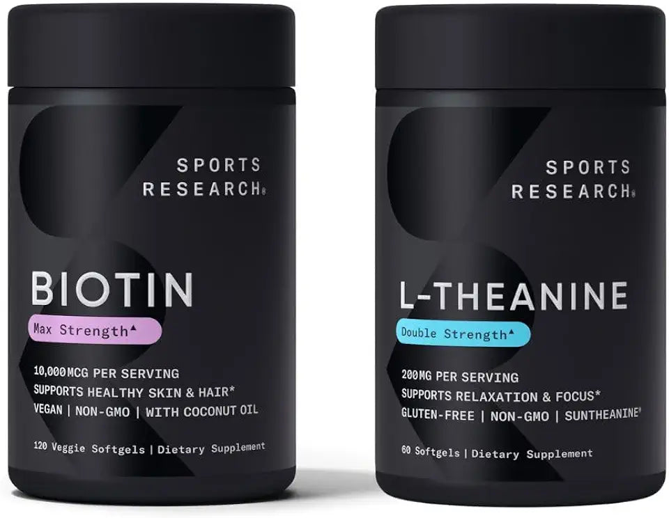 Vegan Biotin 10,000mcg with Coconut Oil 120 Softgels and L-Theanine 200mg 60 Count D590284
