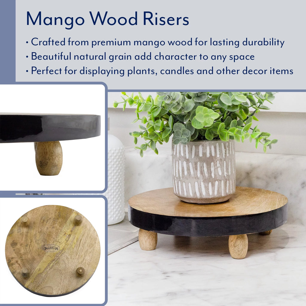 Round Wooden Risers Set of 2 Black Trim V110094