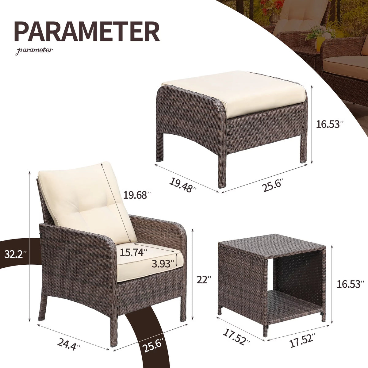 5 Pieces Wicker Patio Furniture Set with Table & Ottomans, Beige R2103