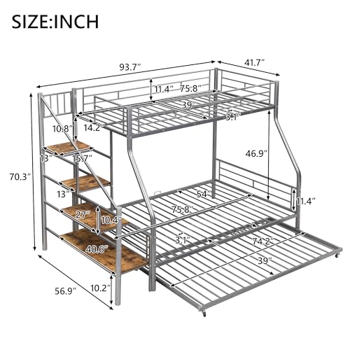 Twin Over Full Metal Bunk Bed with Trundle and Storage Staircase Z691611