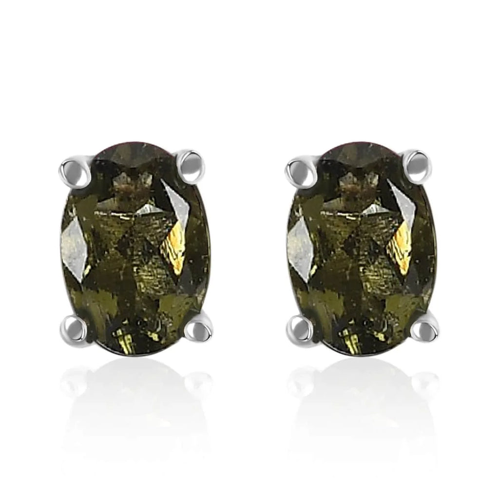 Green Moldavite Stud Earrings 925 Sterling Silver L63359